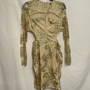 Ladies M Calvin Klein gorgeous knee length sheer gold sequined dress